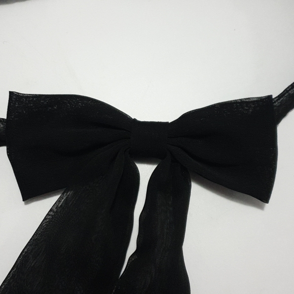 Black button up Bow collar Sheer material beaded - Picture 8 of 14